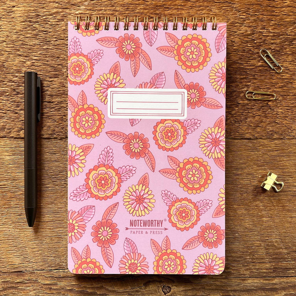 Retro Pink + Orange Floral Lined Task Pad - Freshie & Zero Studio Shop