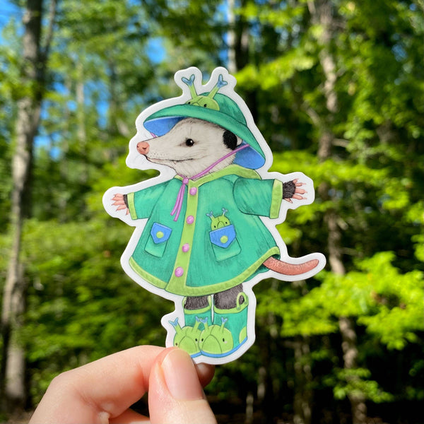 Raincoat Opossum Weatherproof Vinyl Sticker - Freshie & Zero Studio Shop