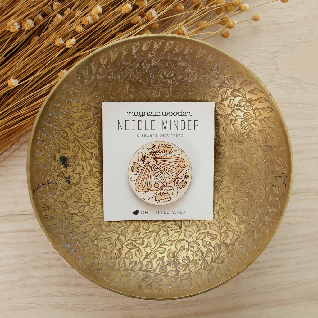 Magnetic Wooden Needle Minder: Floral Moth - Freshie & Zero Studio Shop