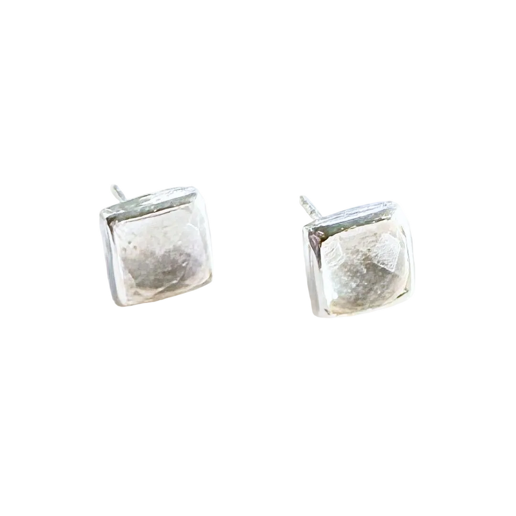 Square Sterling Silver Stone Stud Earrings: Clear Quartz - Freshie & Zero Studio Shop