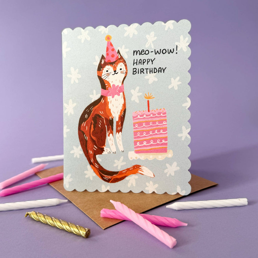Meo-Wow Cute Cat Birthday Cat Card - Freshie & Zero Studio Shop