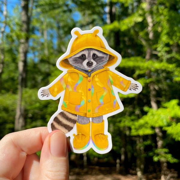 Raincoat Raccoon Weatherproof Vinyl Sticker - Freshie & Zero Studio Shop