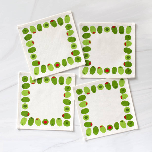 Green Olives Cocktail Napkin Set of 4 - Freshie & Zero Studio Shop
