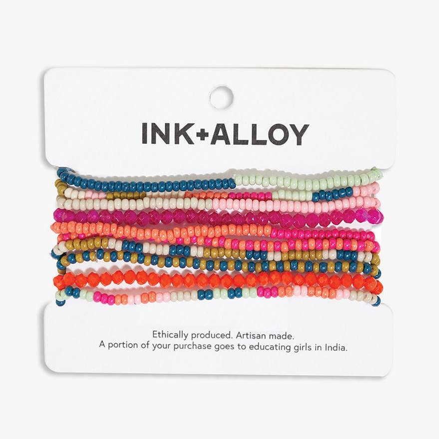 Tropical Stripe Confetti Beaded Bracelet Stack of 10 - Freshie & Zero Studio Shop