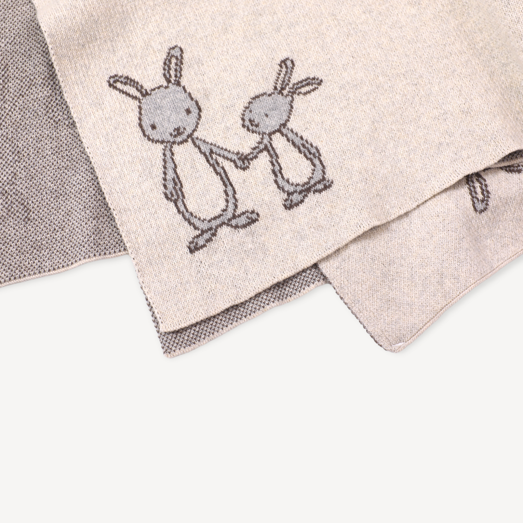 Organic Cotton Jacquard Sweater Knit Baby Blanket: Bunny - Freshie & Zero Studio Shop
