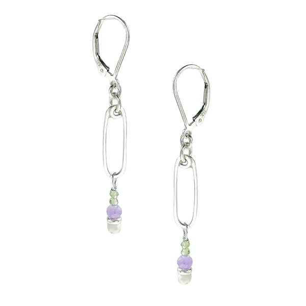 Silver Argan Drop Earrings - lavender + green - Freshie & Zero Studio Shop