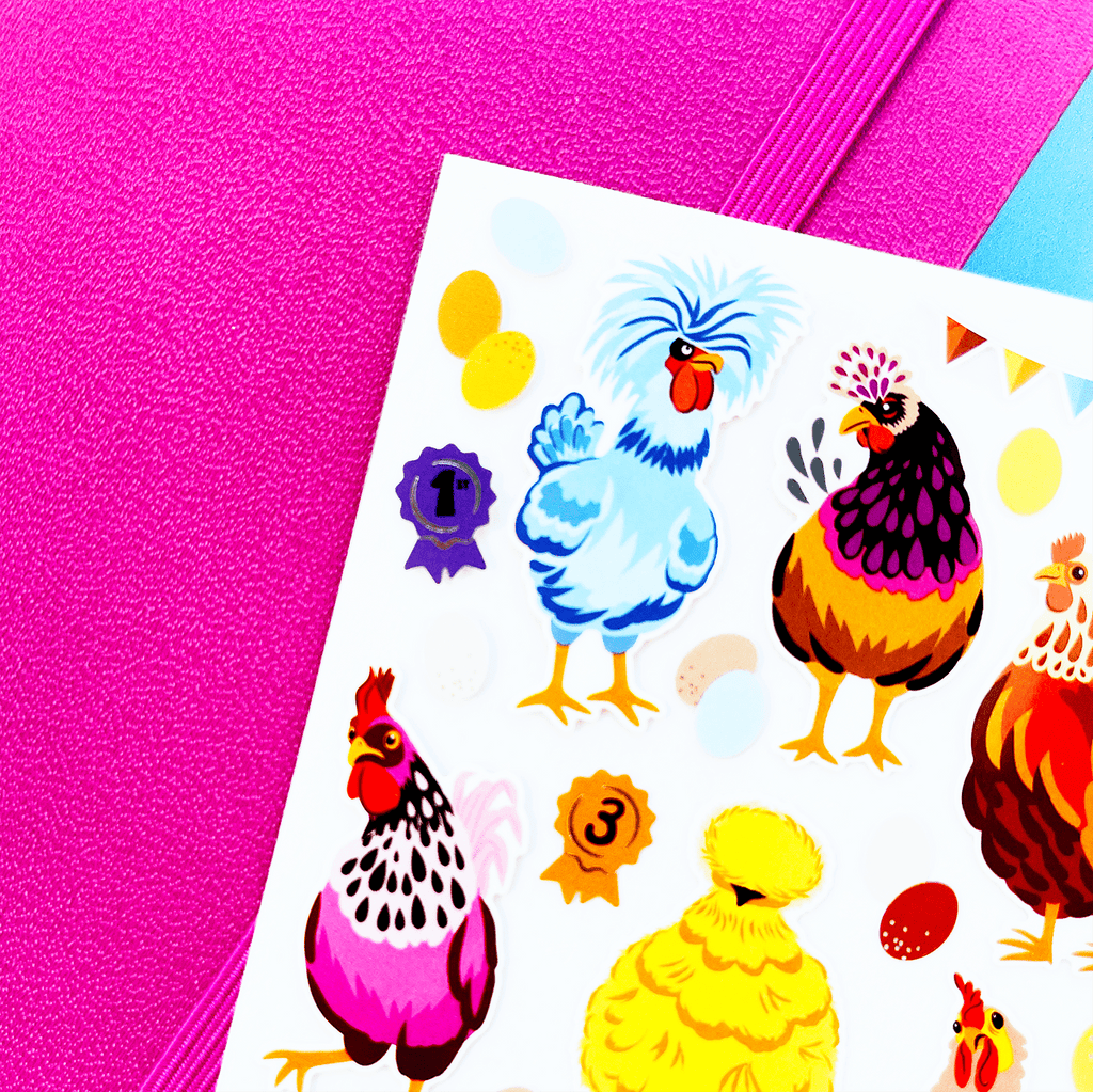 Strut Your Stuff Chickens Sticker Sheet by Pipstickers - Freshie & Zero Studio Shop