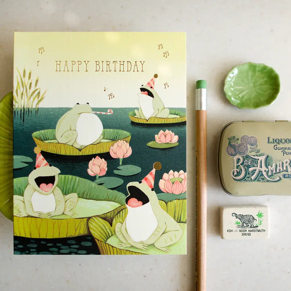 Singing Frogs Birthday Greeting Card - Freshie & Zero Studio Shop