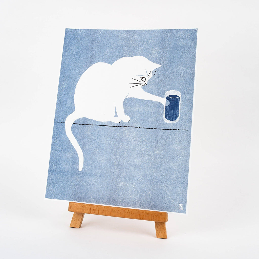 Curious White Cat - 11"x14" Risograph Print - Freshie & Zero Studio Shop