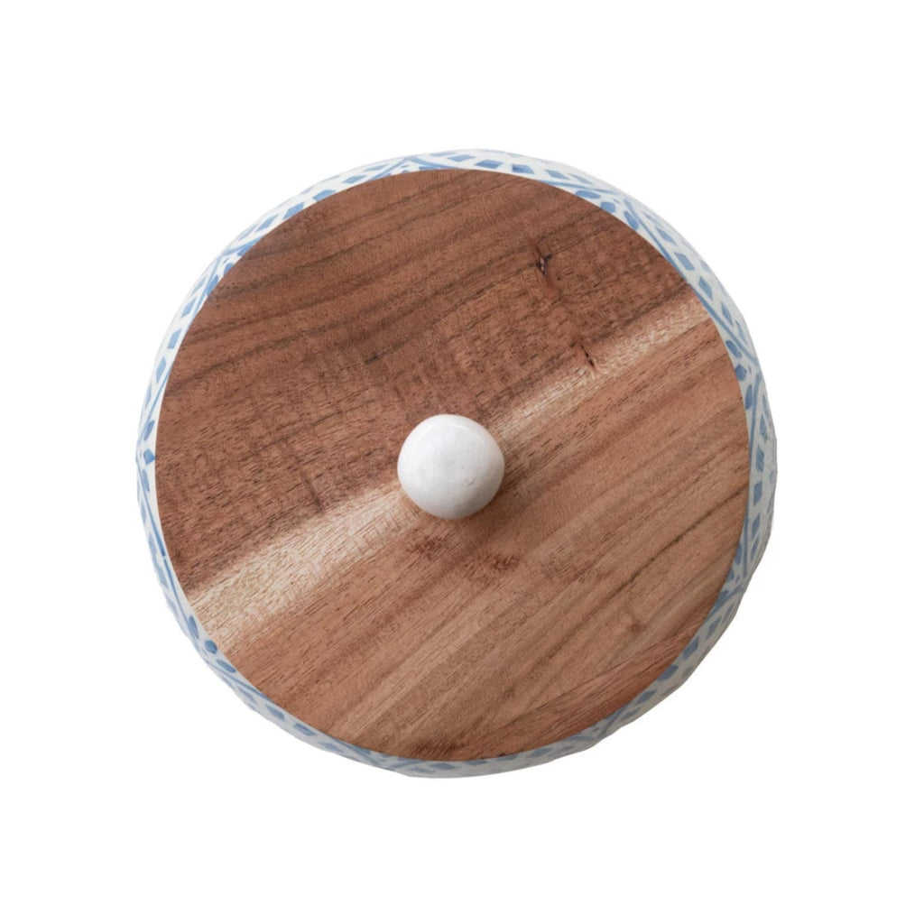 Hand-Painted Round Stoneware Canister with Wood Lid - Freshie & Zero Studio Shop