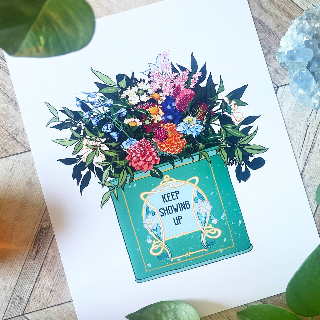 Keep Showing Up : Feminist Illustration Print: 5x7 - Freshie & Zero Studio Shop