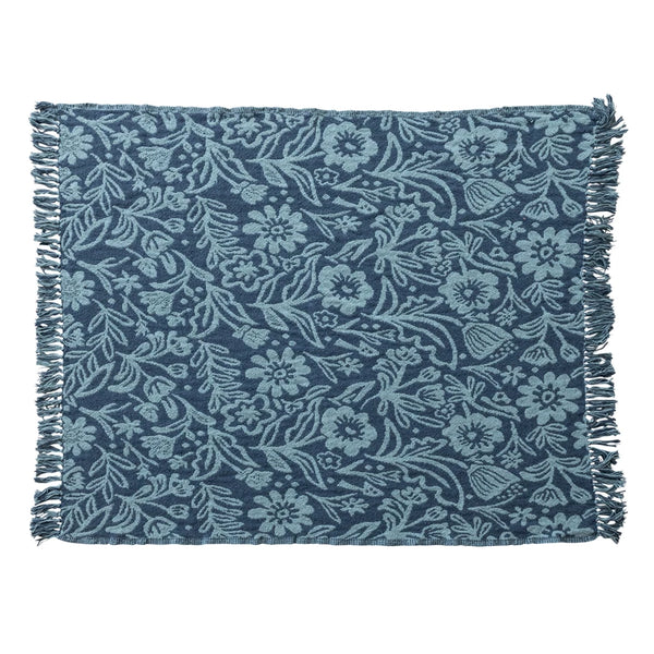Blue Floral Fringed Throw Blanket - Freshie & Zero Studio Shop