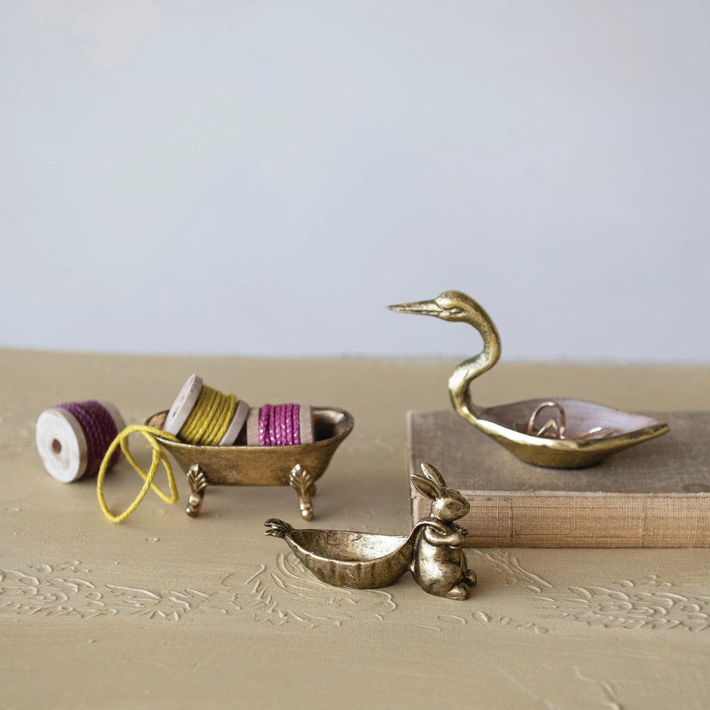 Antique Gold Rabbit and Carrot Ring Dish - Freshie & Zero Studio Shop