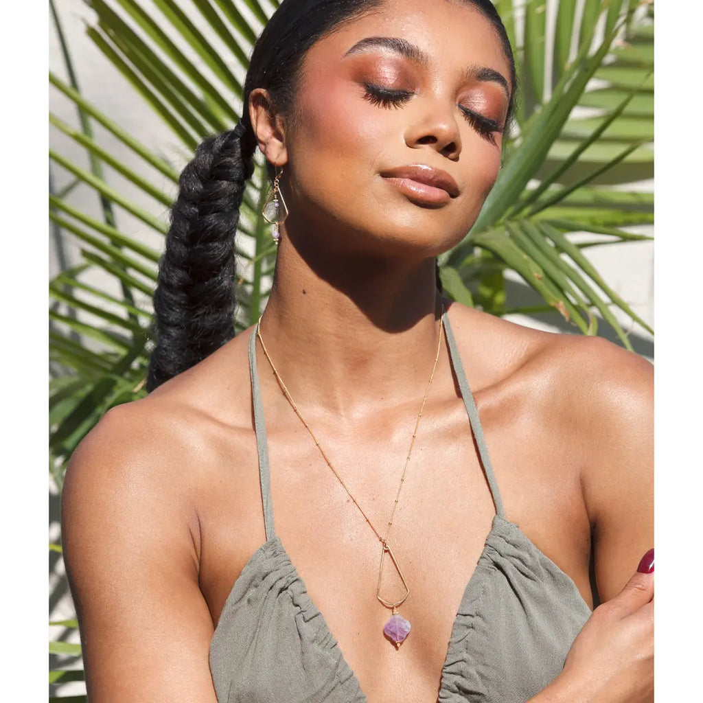 Gold Long Fan Necklace - lilac - Freshie & Zero Studio Shop