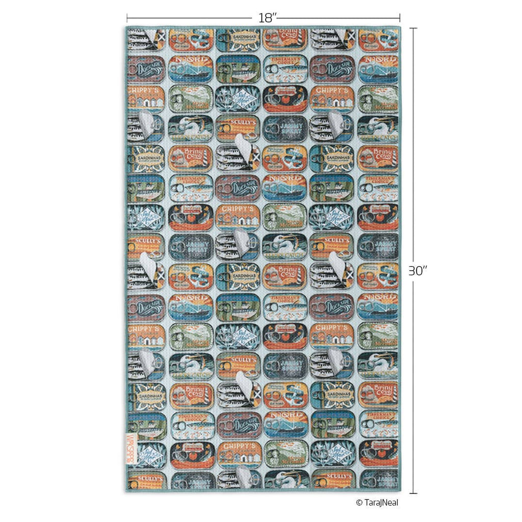 Sardines + Plaid Microfiber Kitchen Dish Towel - Freshie & Zero Studio Shop