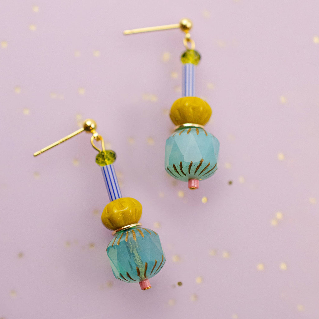 Colorful Teal Beaded Dangle Earrings - Freshie & Zero Studio Shop