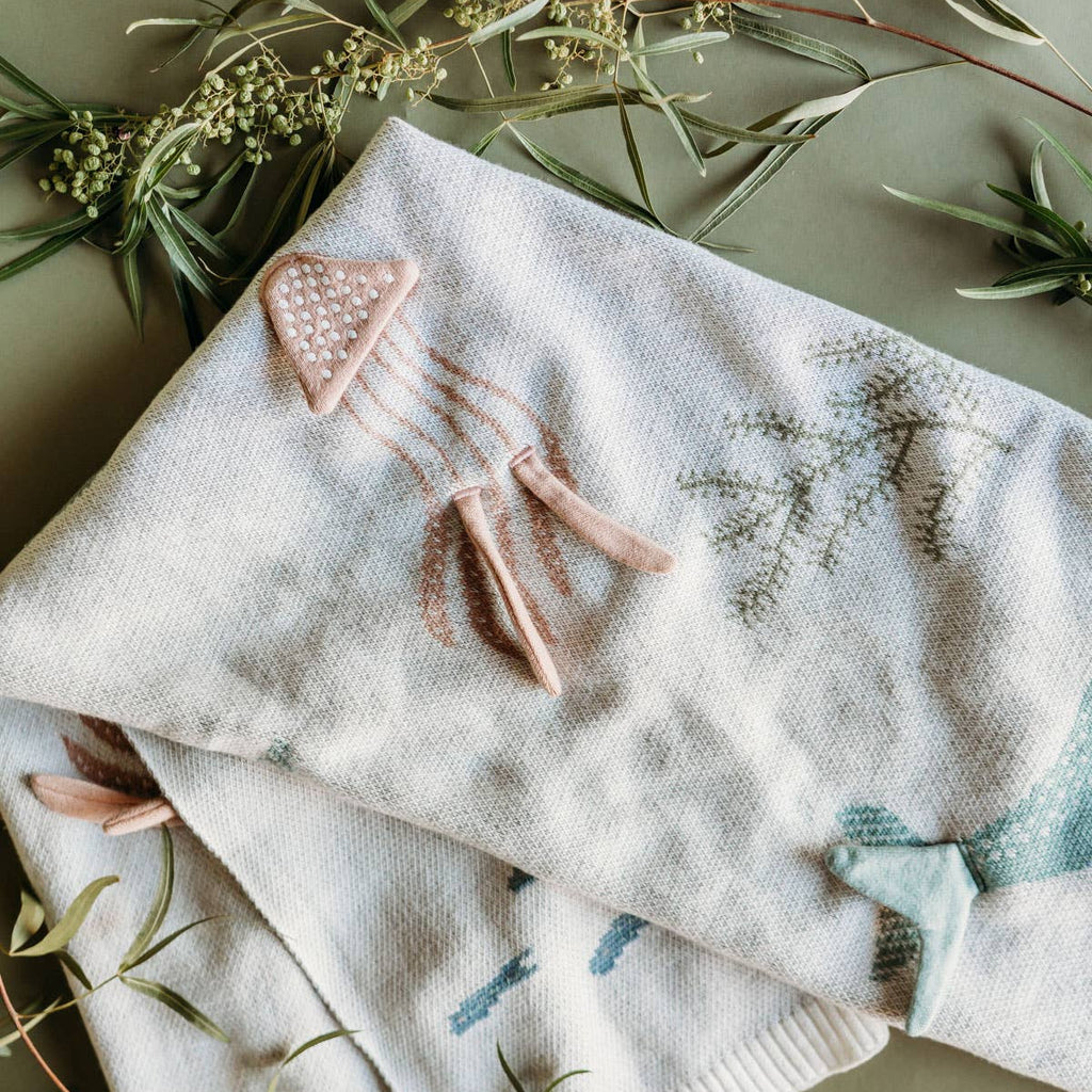 Organic Cotton 3D Knit Baby Blanket - Jellyfish & Whales - Freshie & Zero Studio Shop