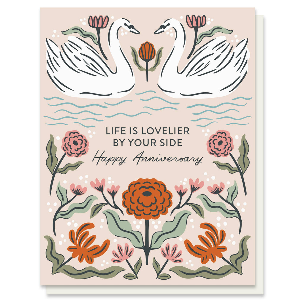 Anniversary Swans Romantic Illustrated Card - Freshie & Zero Studio Shop