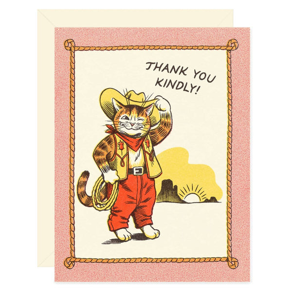 Cowboy Cat Thank You Kindly Greeting Card - Freshie & Zero Studio Shop