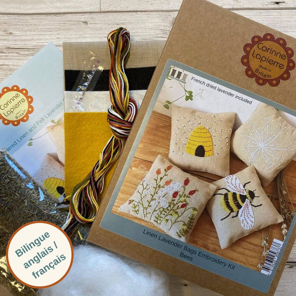 Linen Lavender Bags Embroidery Kit - Bees - Freshie & Zero Studio Shop