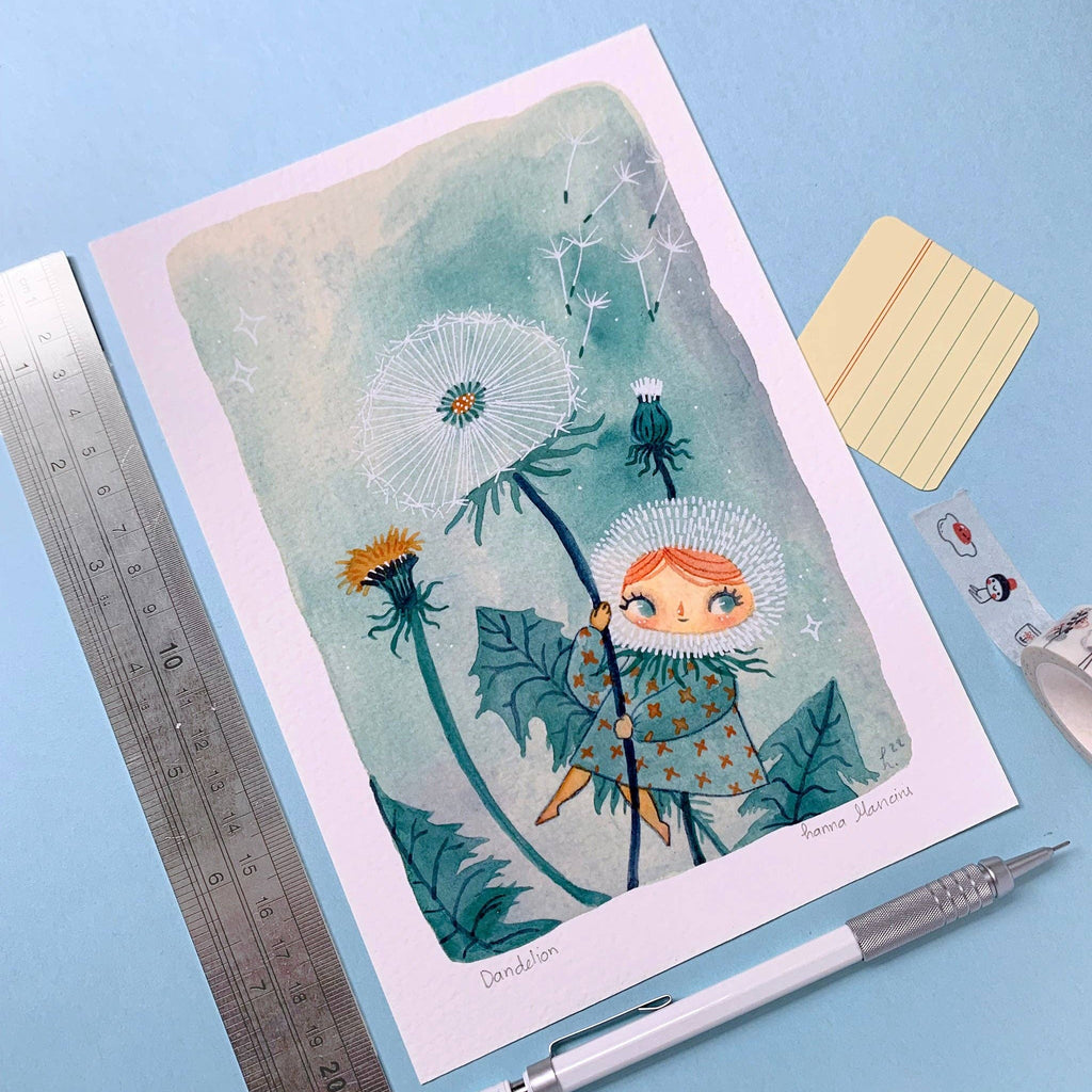 Dandelion Girl Art Print 6x8 - Freshie & Zero Studio Shop