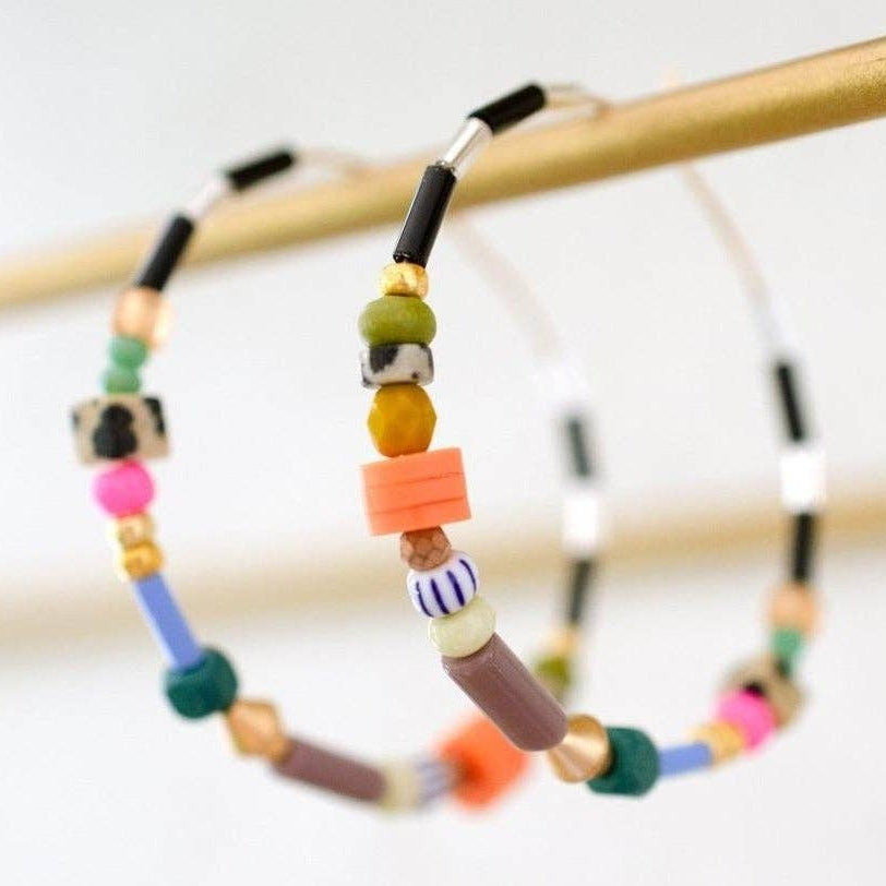 Large Colorful Beaded Hoops - Freshie & Zero Studio Shop