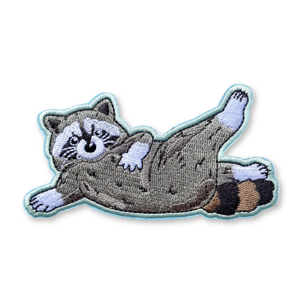 Lounging Raccoon Iron-On Embroidered Patch - Freshie & Zero Studio Shop