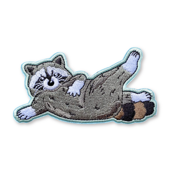Lounging Raccoon Iron-On Embroidered Patch - Freshie & Zero Studio Shop