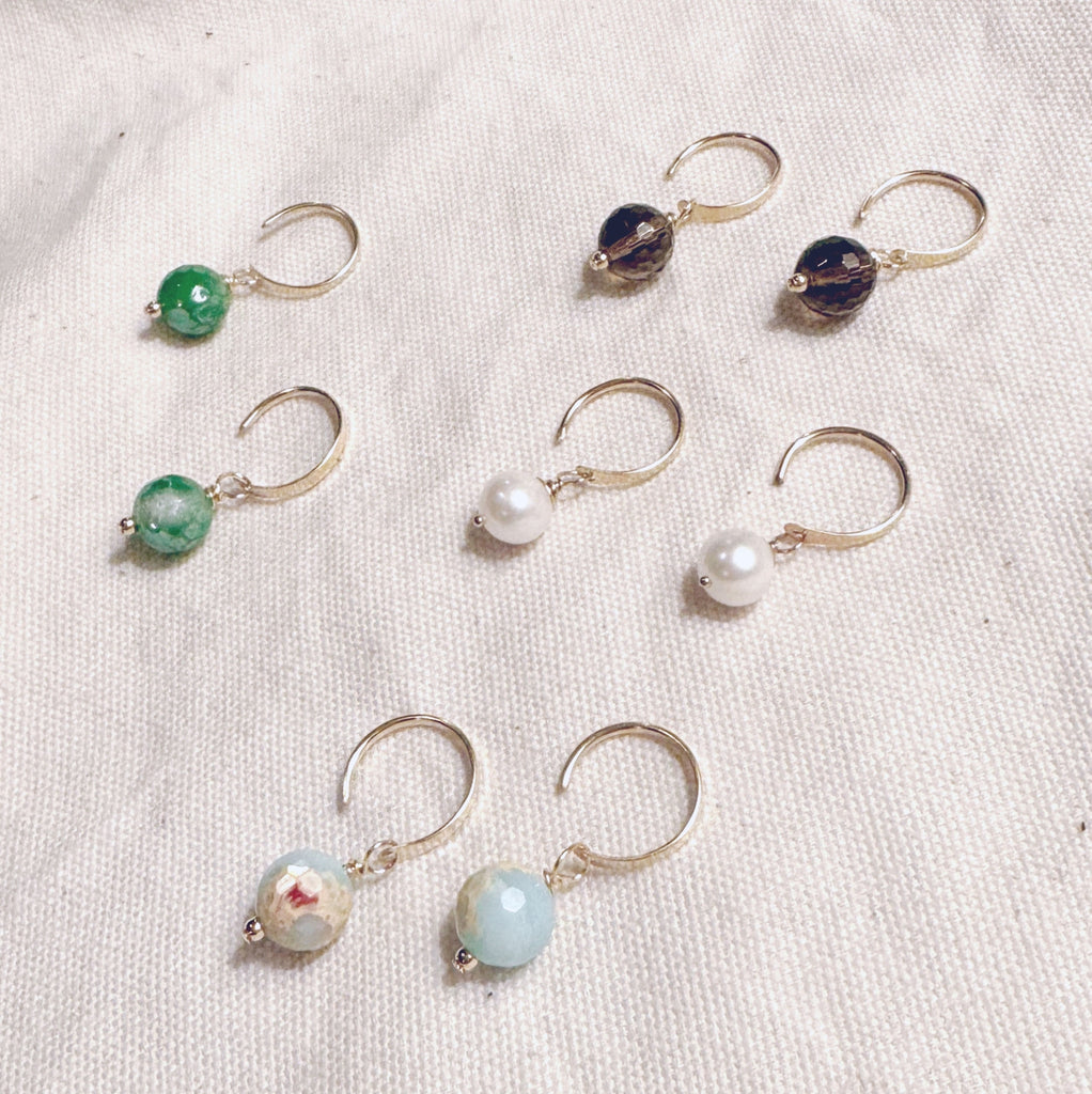 ella huggie hoops with white pearl - Freshie & Zero Studio Shop