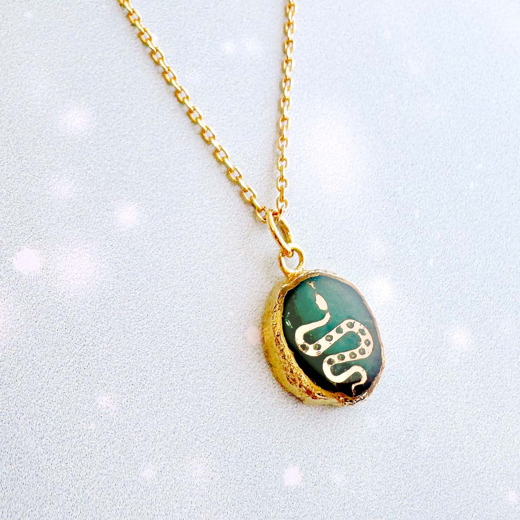 Emerald Snake Gemstone Symbol Necklace by Jill Makes - Freshie & Zero Studio Shop
