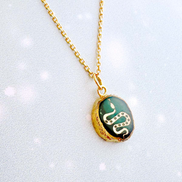 Emerald Snake Gemstone Symbol Necklace by Jill Makes - Freshie & Zero Studio Shop
