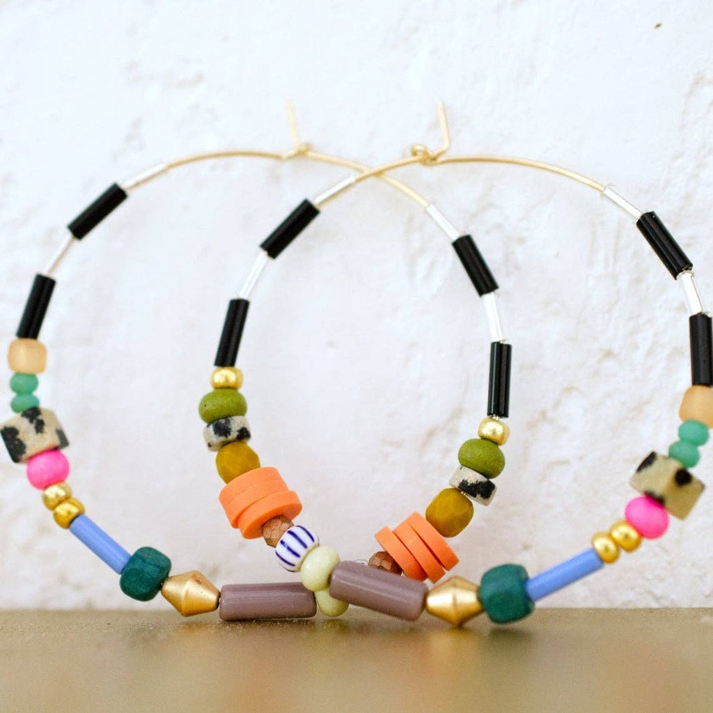 Large Colorful Beaded Hoops - Freshie & Zero Studio Shop