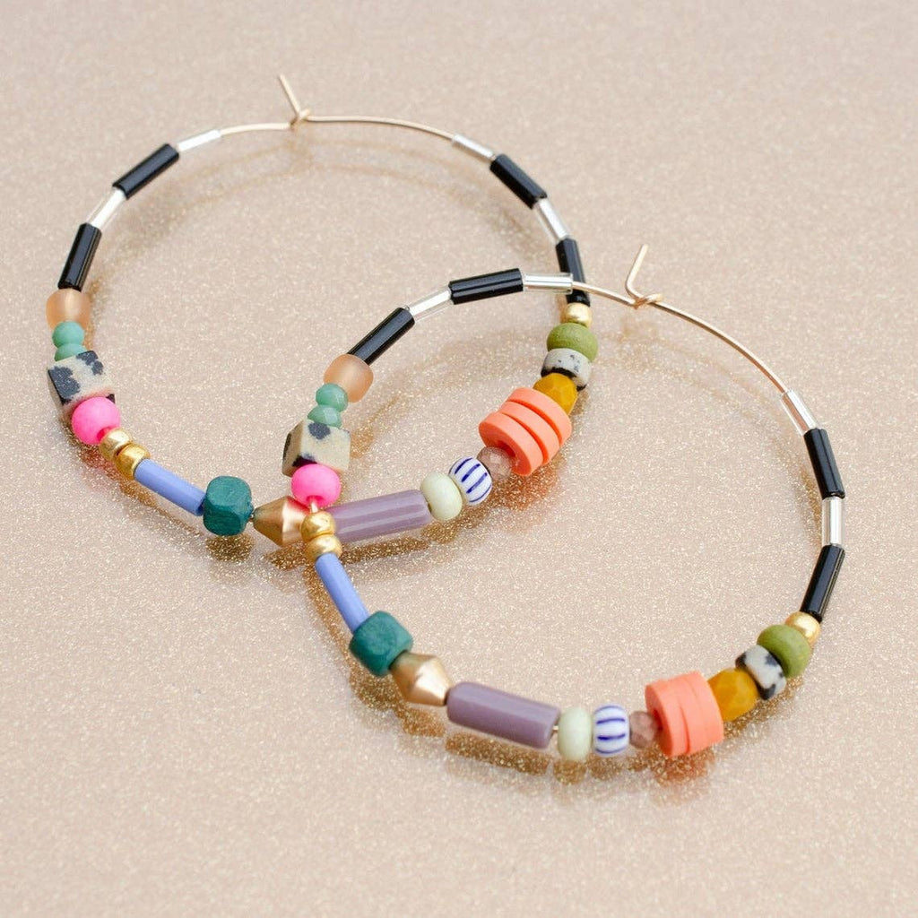Large Colorful Beaded Hoops - Freshie & Zero Studio Shop