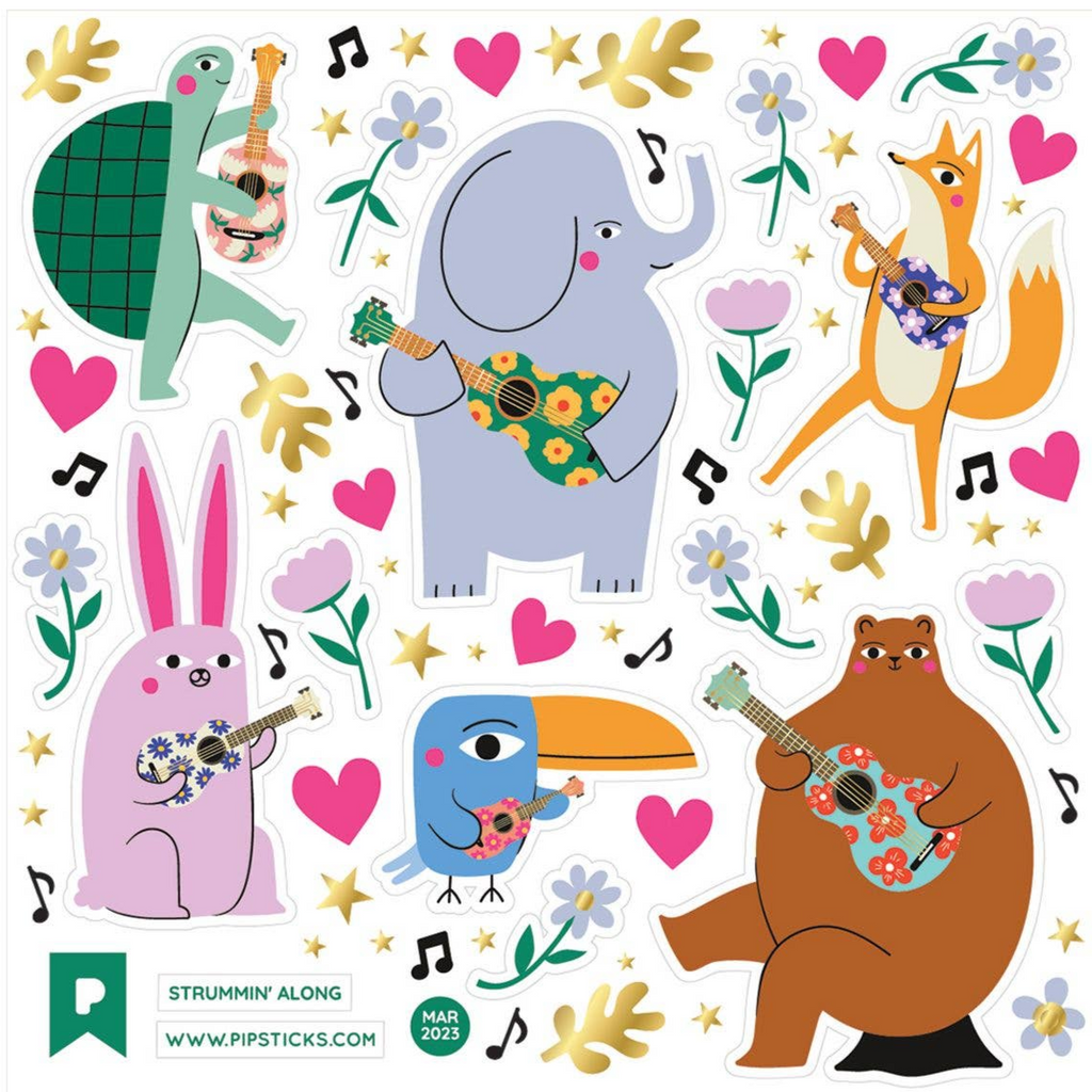 Strummin' Along Animals + Guitars Sticker Sheet by Pipsticks - Freshie & Zero Studio Shop