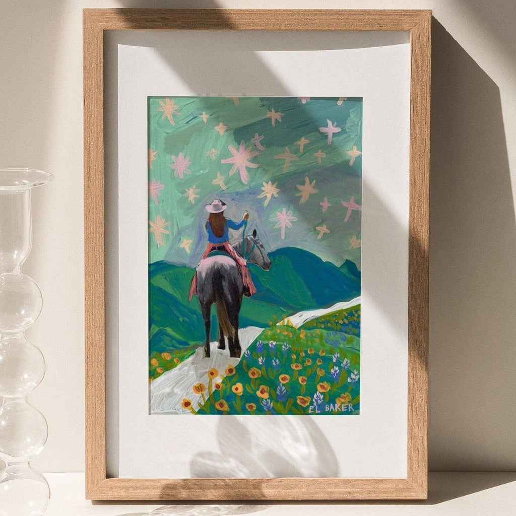 Texas Wildflowers Cowgirl Art Print: 16×20 - Freshie & Zero Studio Shop