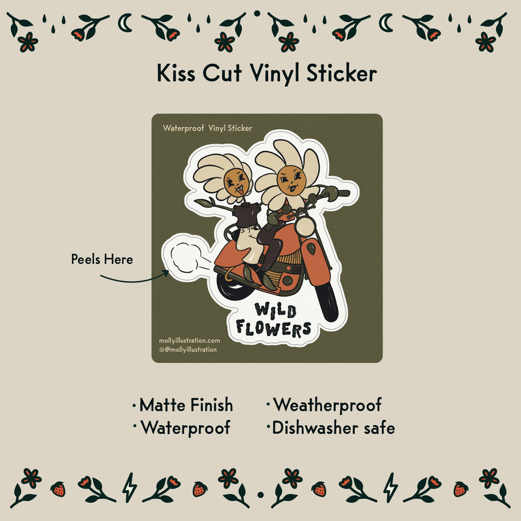 Wild Flowers Waterproof Kiss Cut Vinyl Sticker - Freshie & Zero Studio Shop