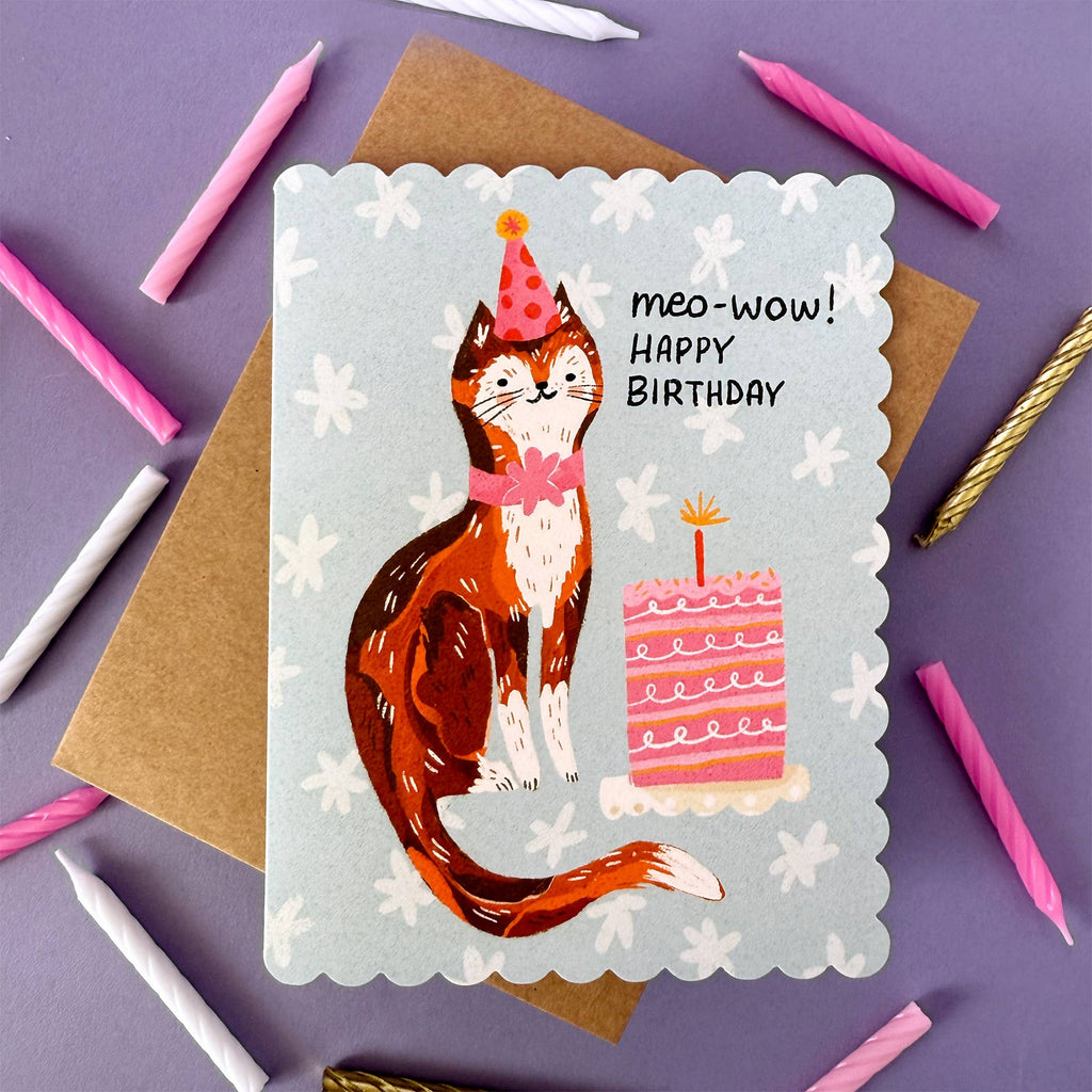 Meo-Wow Cute Cat Birthday Cat Card - Freshie & Zero Studio Shop
