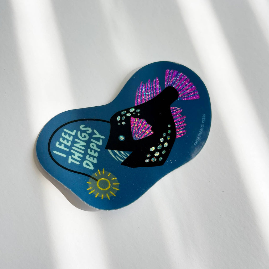 I Feel Things Deeply Anglerfish Vinyl Stardust Sticker - Freshie & Zero Studio Shop