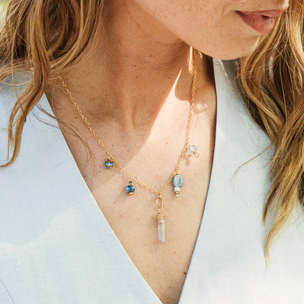 blue seascape gemstone charm necklace - Freshie & Zero Studio Shop