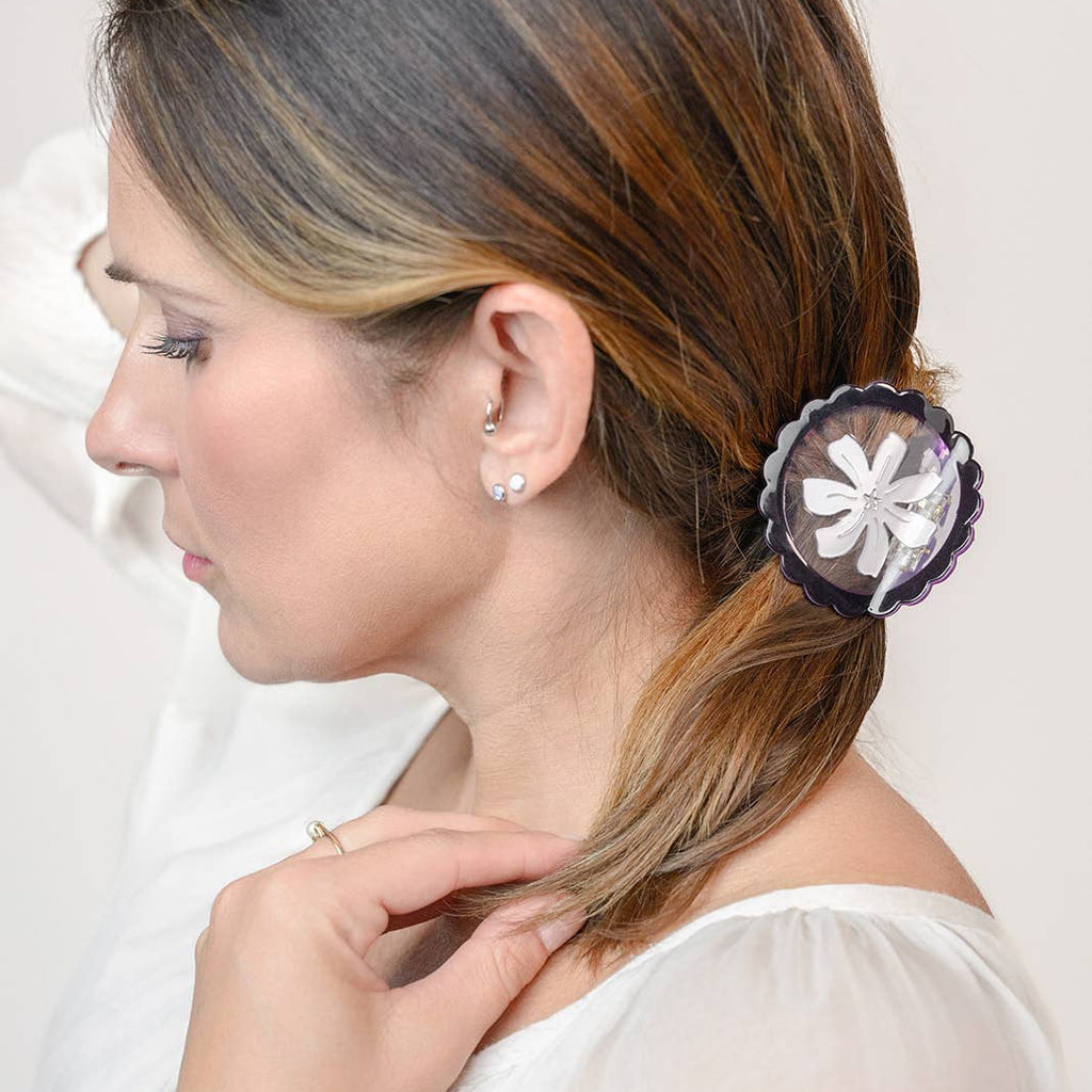 Persephone Round White Flower Acetate Hair Claw - Freshie & Zero Studio Shop