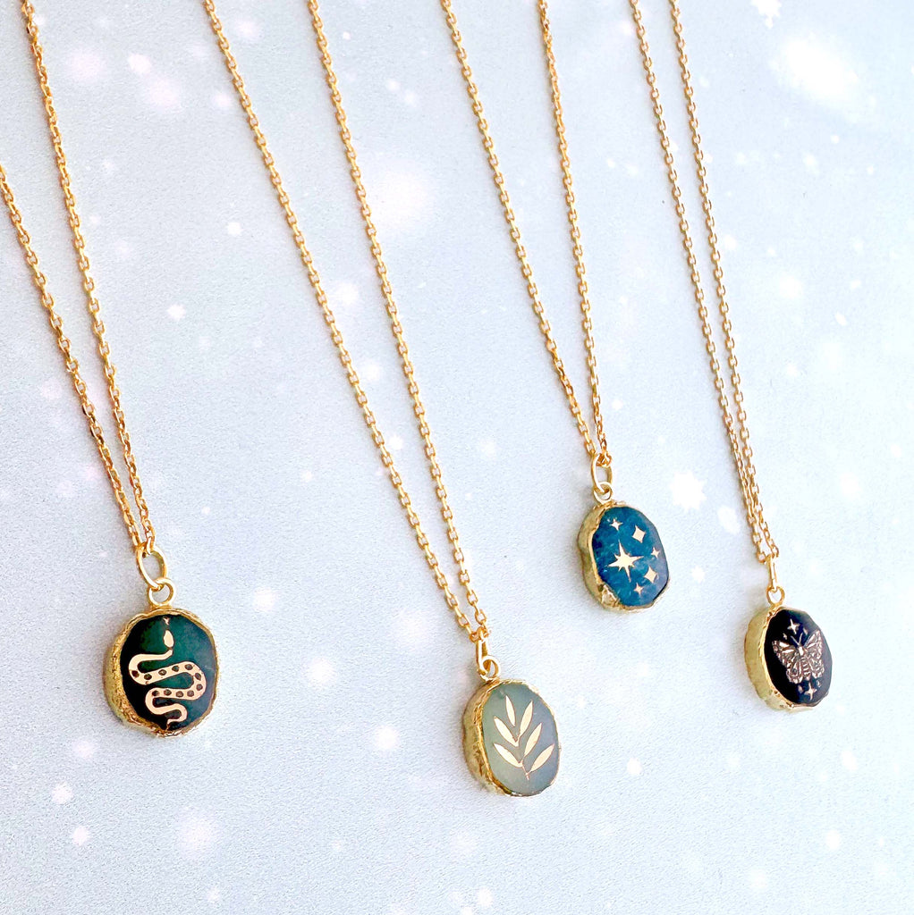 Emerald Snake Gemstone Symbol Necklace by Jill Makes - Freshie & Zero Studio Shop