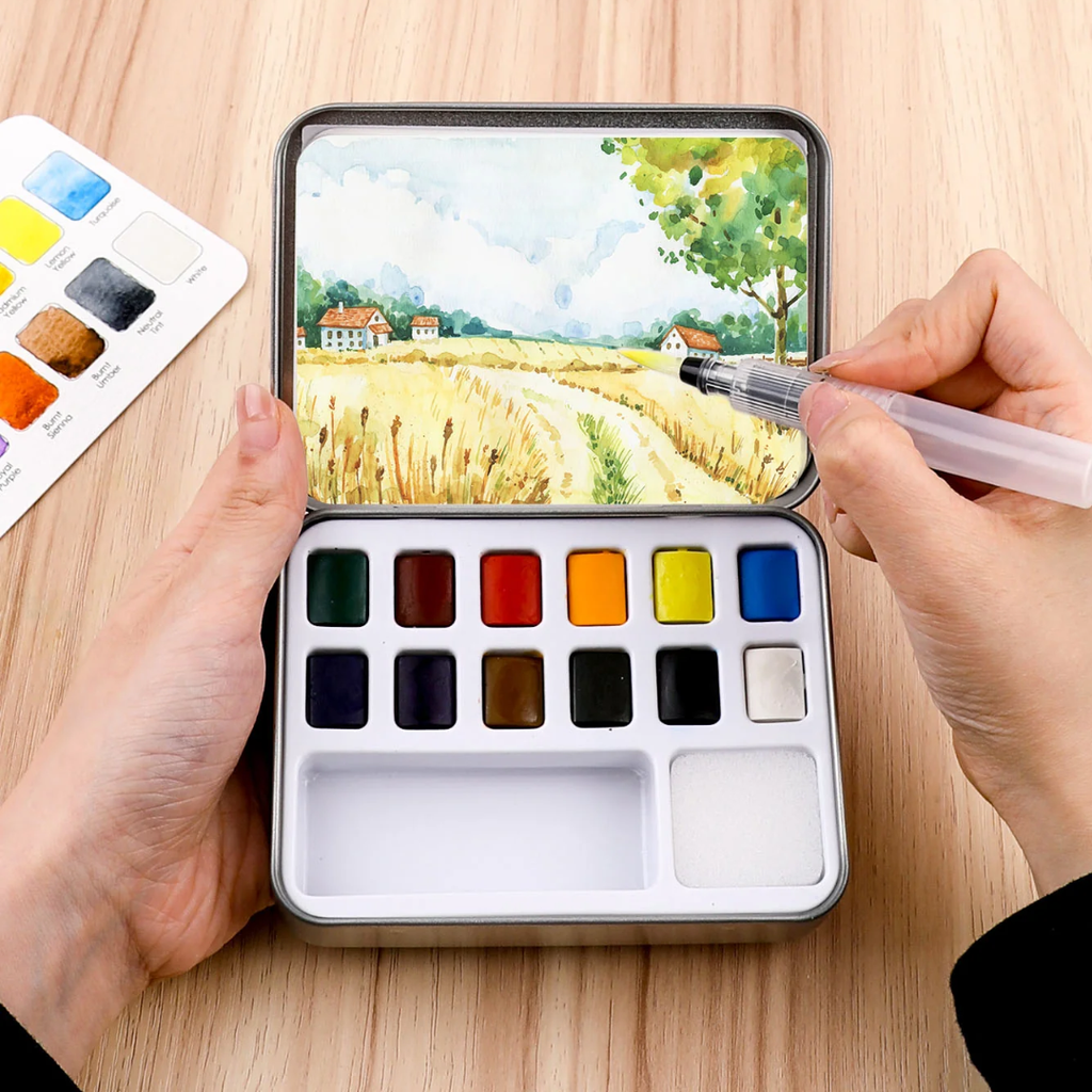 Watercolor Pocket Set of 12 with Brush: Essential - Freshie & Zero Studio Shop