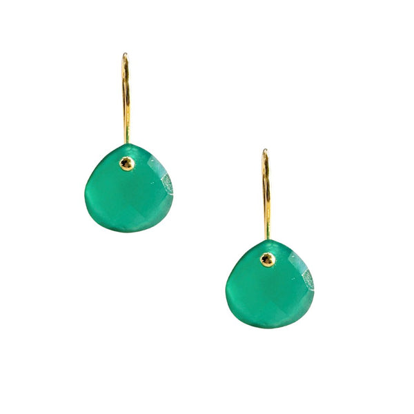 Elegant Gemstone Drop Gold Earrings: Green Chalcedony - Freshie & Zero Studio Shop