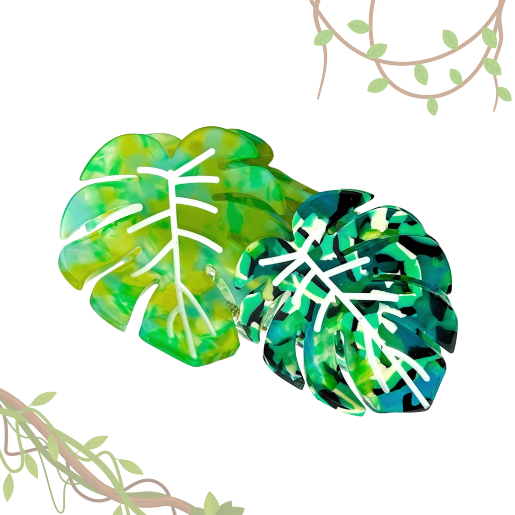 Red Palm Leaf & Monstera Acetate Hair Claw Clip: B - Freshie & Zero Studio Shop