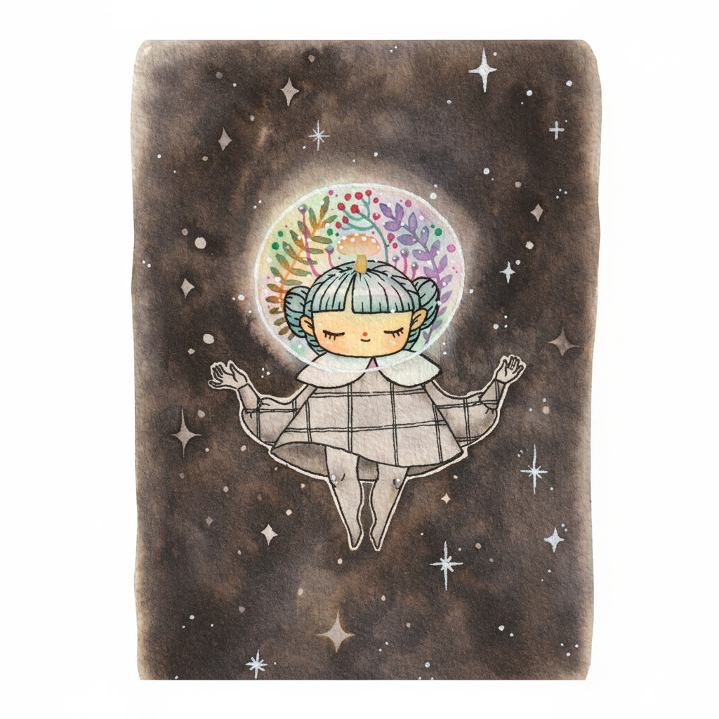 Spacegirl with Floral Helmet Mini Art Print - Freshie & Zero Studio Shop