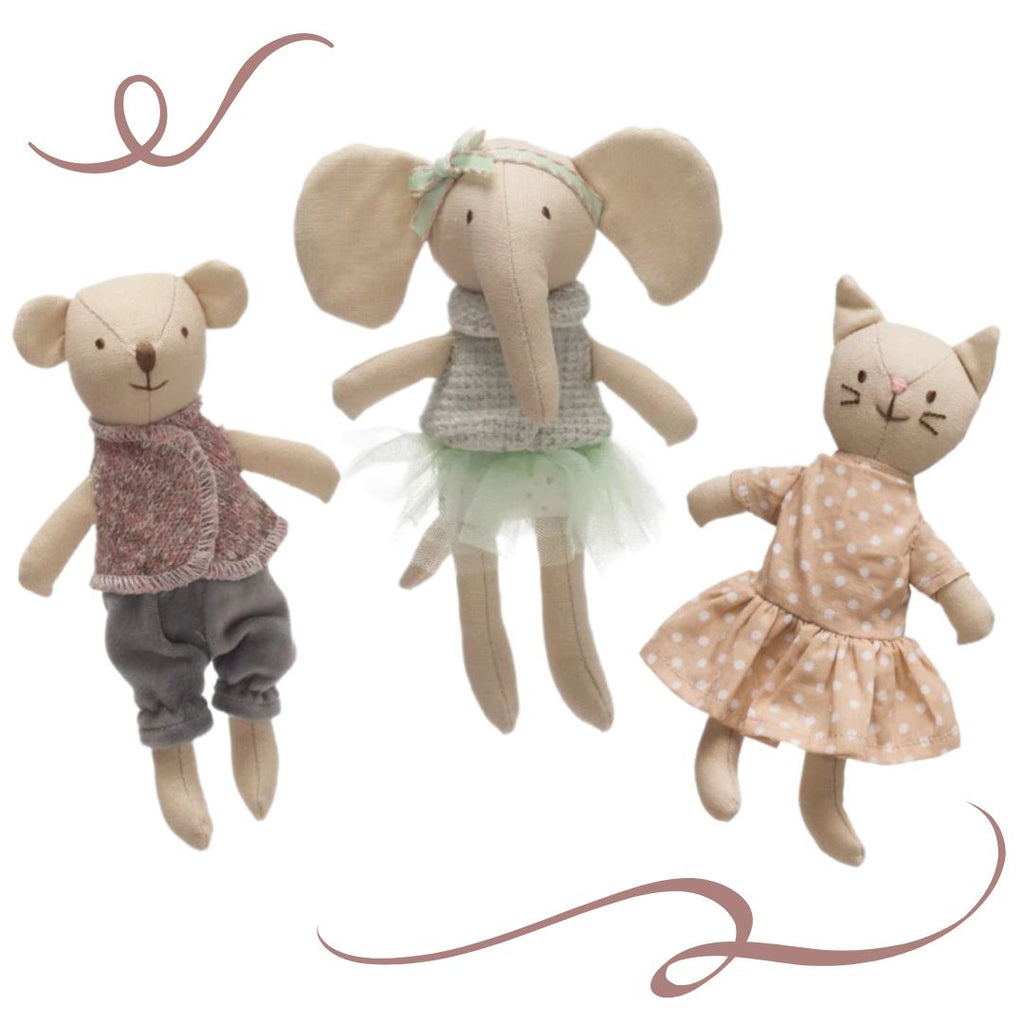 Little Animals in Fancy Outfits Soft Dolls - Freshie & Zero Studio Shop