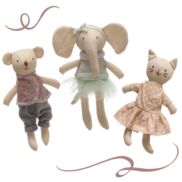 Little Animals in Fancy Outfits Soft Dolls - Freshie & Zero Studio Shop