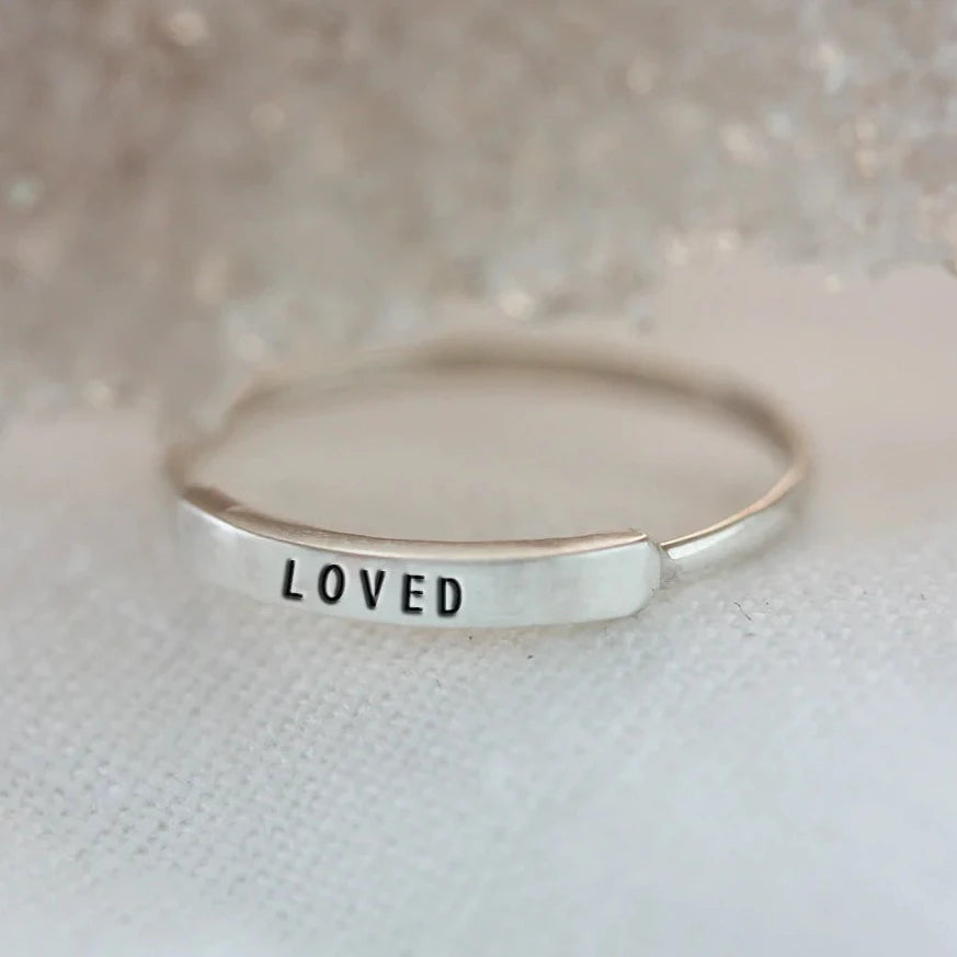 Loved: Stamped Thin Stacking Ring - Freshie & Zero Studio Shop