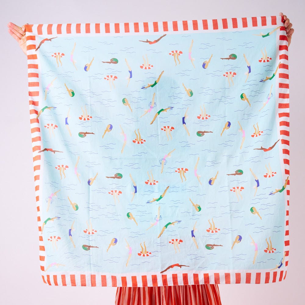 Retro Swimmer Print Cotton Scarf - Freshie & Zero Studio Shop
