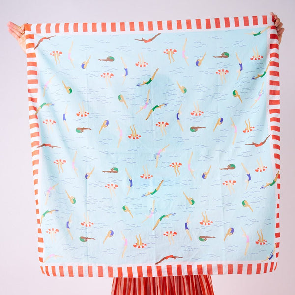 Retro Swimmer Print Cotton Scarf - Freshie & Zero Studio Shop